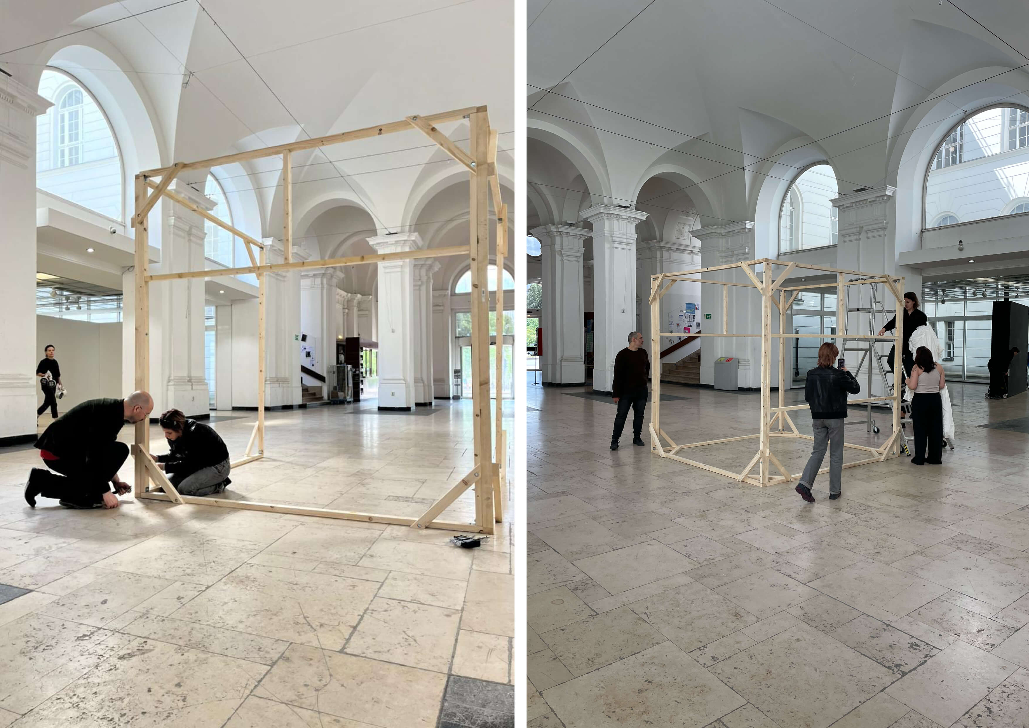 Setting up the cube exhibition device